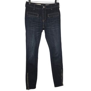 Pilcro Womens High Rise Dark Wash Snakeskin Trim Ankle Zip Denim Jeans Size 26